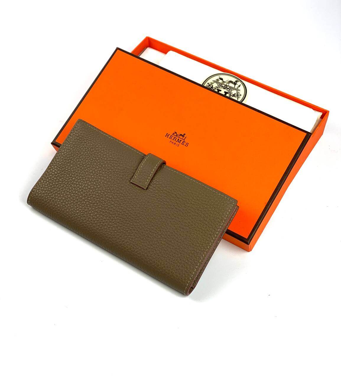 HermÃƒÆ’Ã‚Â¨s dark brown Bearn Compact Wallet, Epsom Etoupe and Gold Hardware