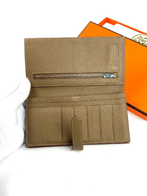 HermÃƒÆ’Ã‚Â¨s dark brown Bearn Compact Wallet, Epsom Etoupe and Gold Hardware