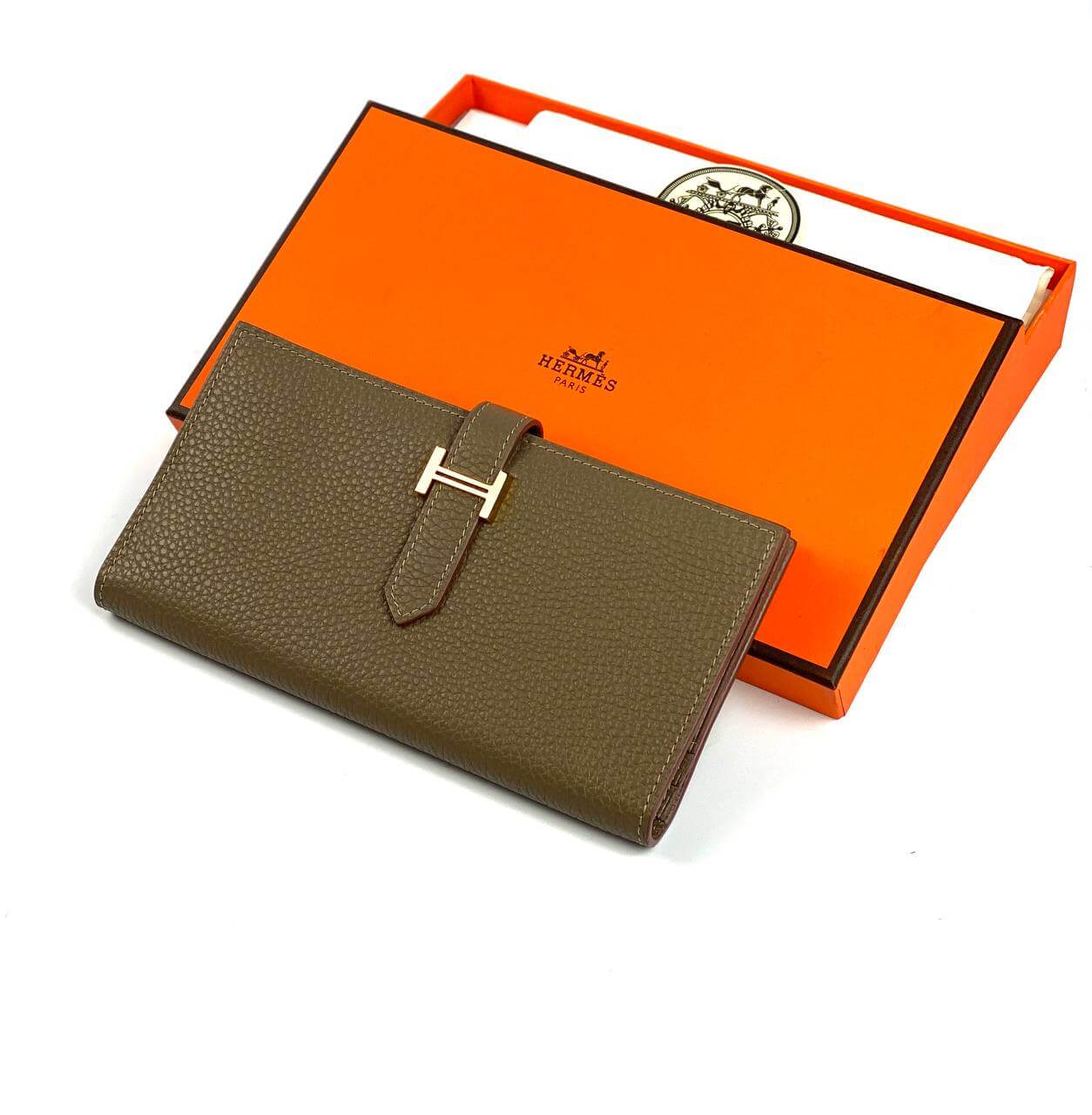 HermÃƒÆ’Ã‚Â¨s dark brown Bearn Compact Wallet, Epsom Etoupe and Gold Hardware