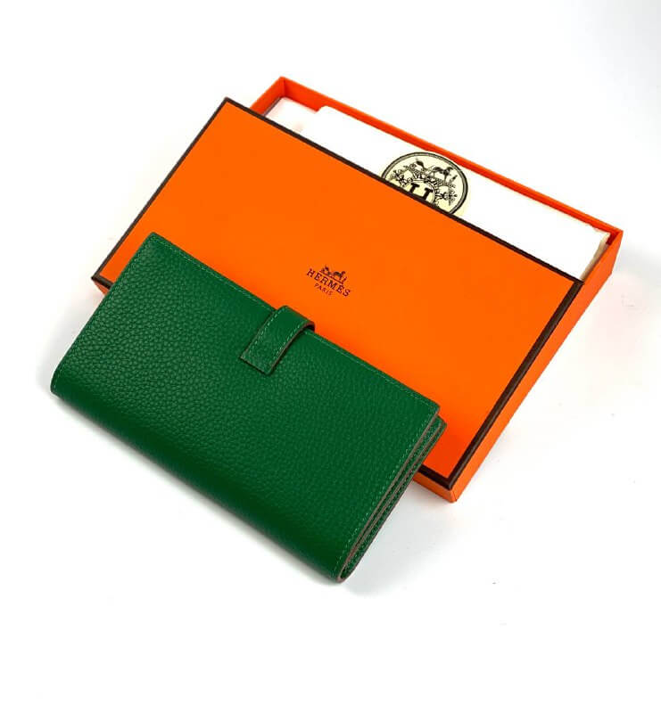HermÃƒÆ’Ã‚Â¨s green Bearn Compact Wallet, Epsom Etoupe and Gold Hardware