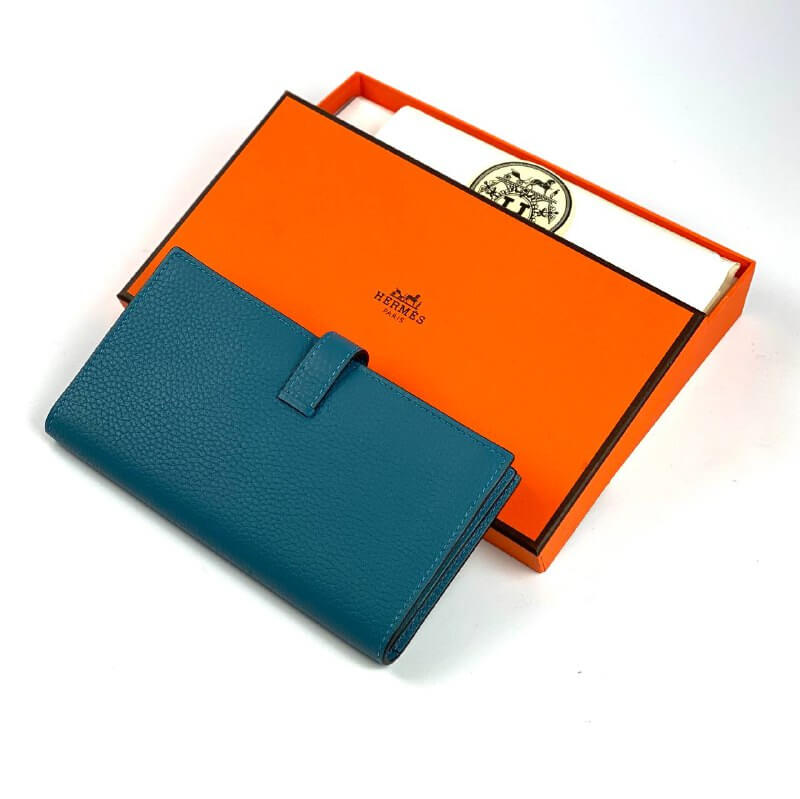 HermÃƒÆ’Ã‚Â¨s Blue Bearn Compact Wallet, Epsom Etoupe and Gold Hardware