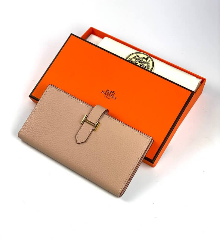 HermÃƒÆ’Ã‚Â¨s beige Bearn Compact Wallet, Epsom Etoupe and Gold Hardware