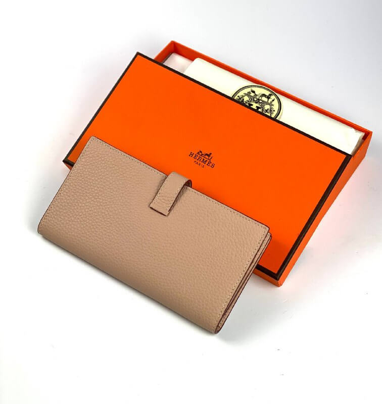 HermÃƒÆ’Ã‚Â¨s beige Bearn Compact Wallet, Epsom Etoupe and Gold Hardware