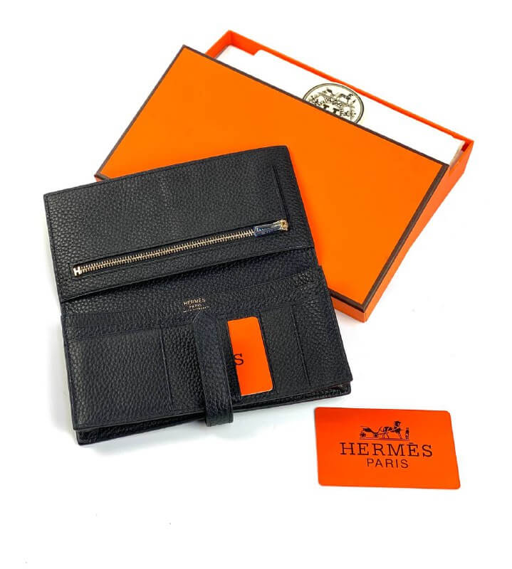 HermÃƒÆ’Ã‚Â¨s black  Bearn Compact Wallet, Epsom Etoupe and Gold Hardware