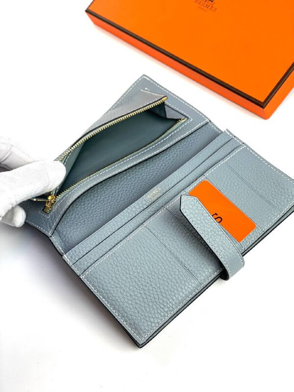 HermÃƒÆ’Ã‚Â¨s Gray Bearn Compact Wallet, Epsom Etoupe and Gold Hardware