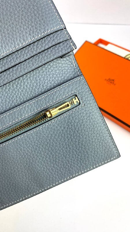 HermÃƒÆ’Ã‚Â¨s Gray Bearn Compact Wallet, Epsom Etoupe and Gold Hardware