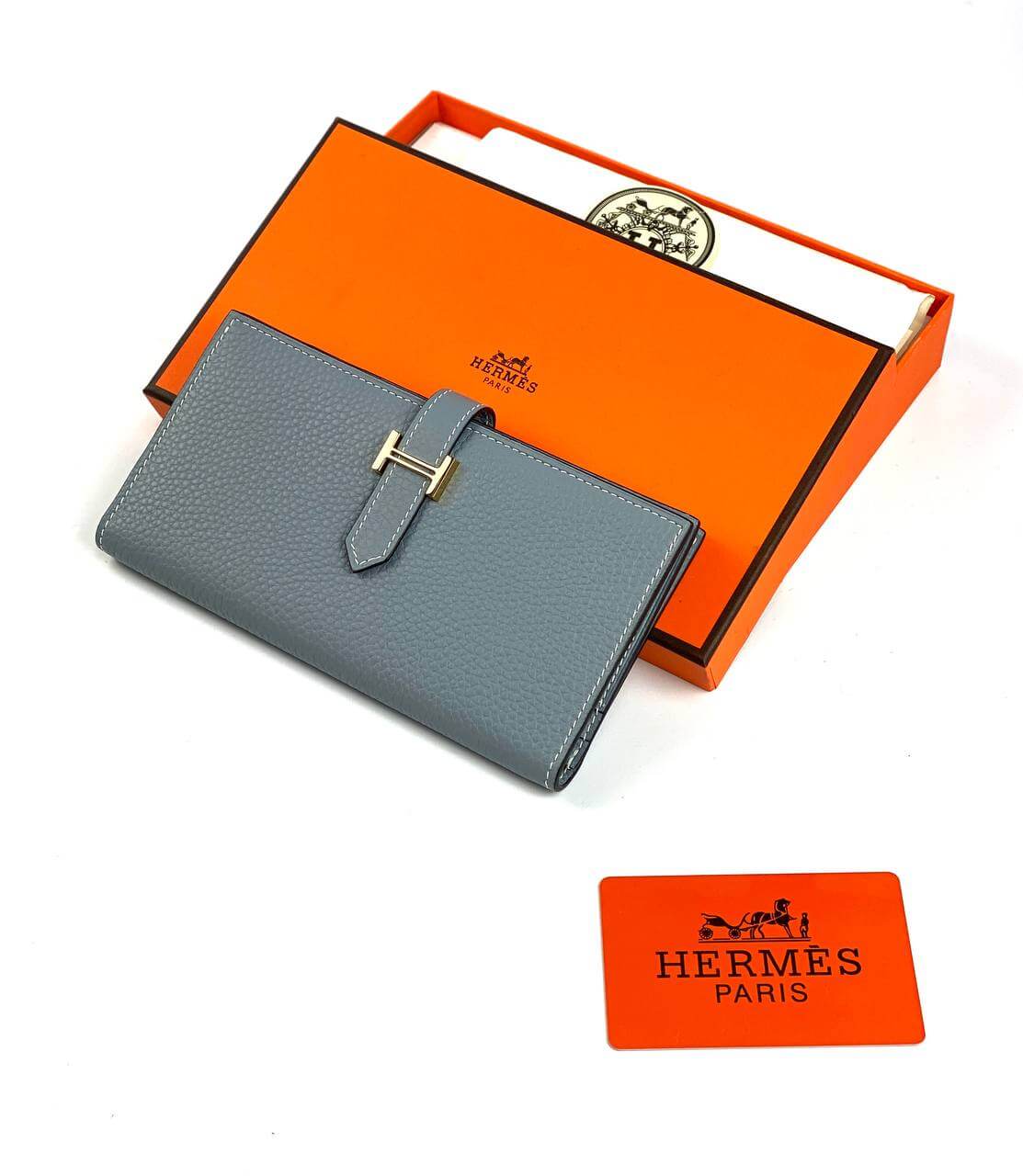 HermÃƒÆ’Ã‚Â¨s Gray Bearn Compact Wallet, Epsom Etoupe and Gold Hardware