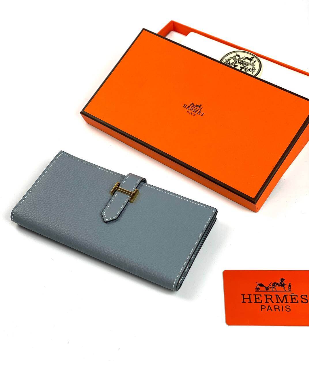 HermÃƒÆ’Ã‚Â¨s Gray Bearn Compact Wallet, Epsom Etoupe and Gold Hardware