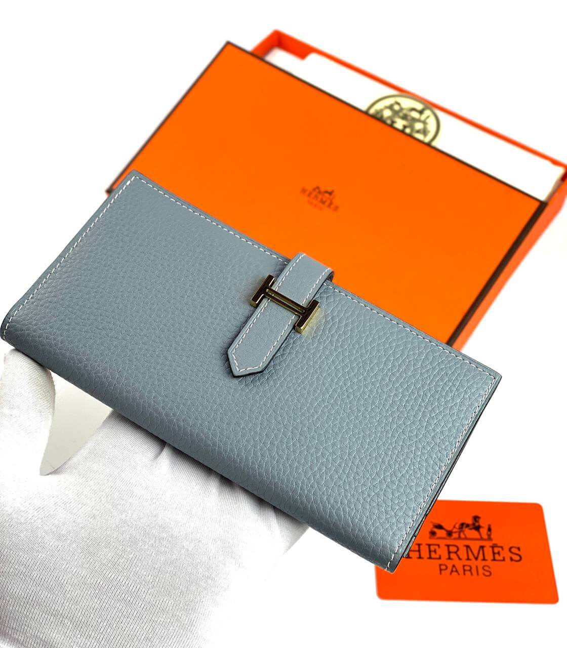 HermÃƒÆ’Ã‚Â¨s Gray Bearn Compact Wallet, Epsom Etoupe and Gold Hardware