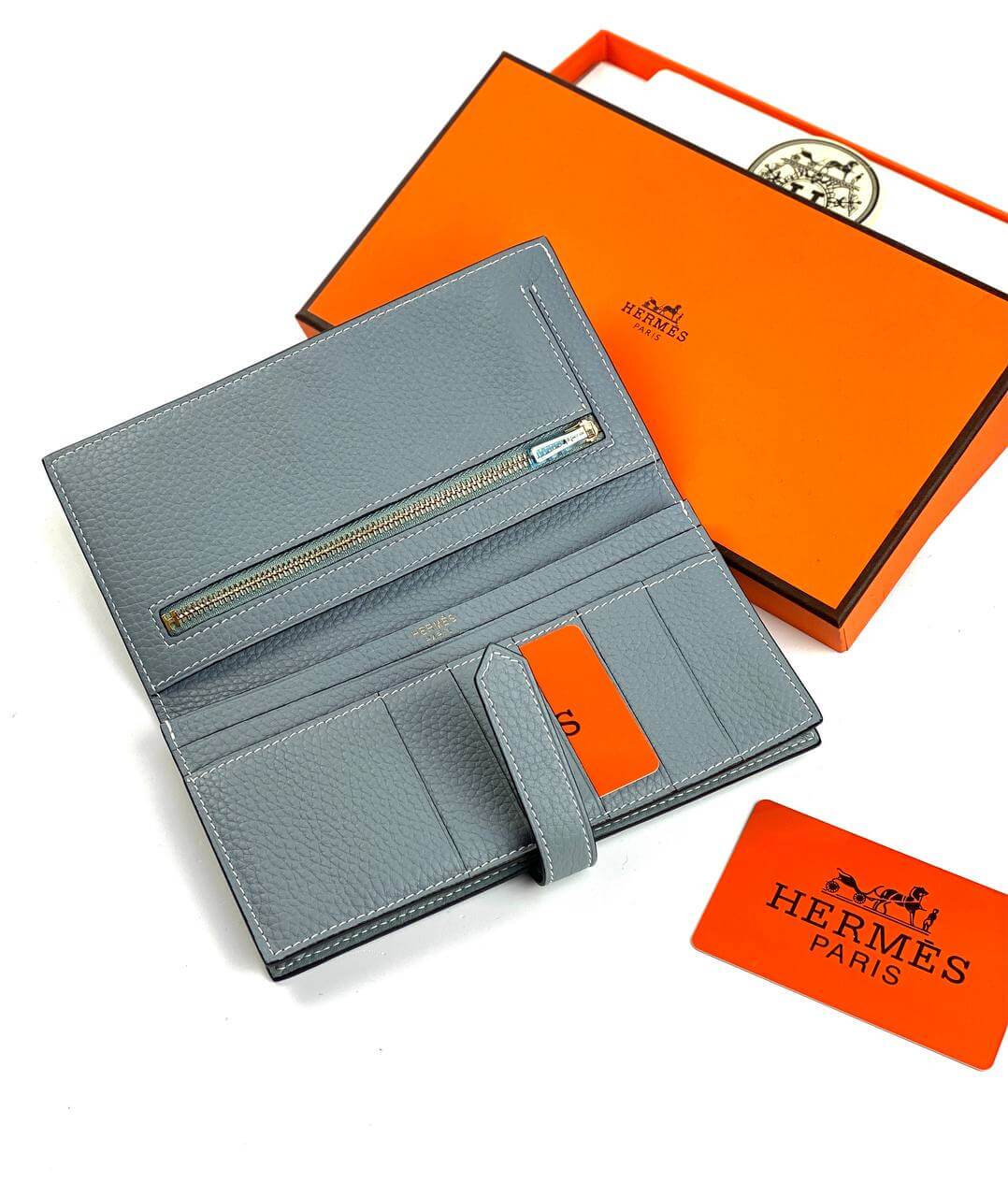 HermÃƒÆ’Ã‚Â¨s Gray Bearn Compact Wallet, Epsom Etoupe and Gold Hardware