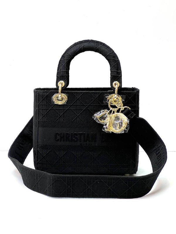 MEDIUM LADY D-LITE BAG Black Cannage embroidery