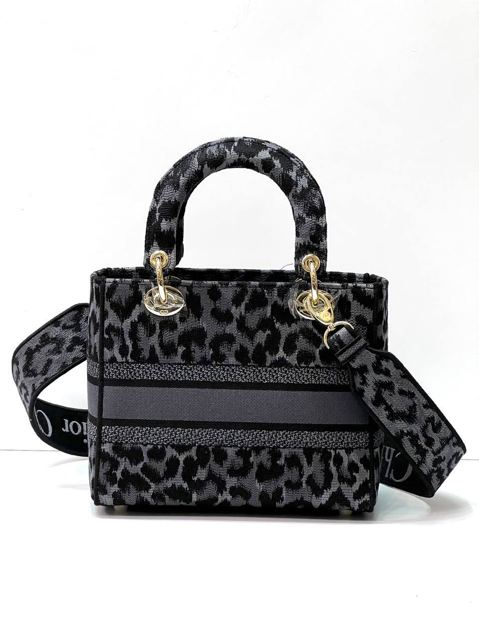 MEDIUM LADY D-LITE BAG Black Mizza embroidery