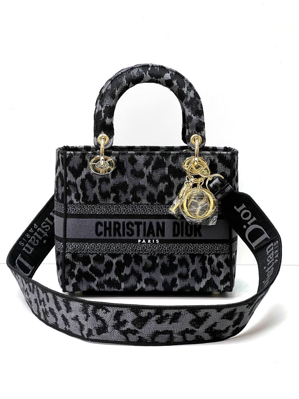 MEDIUM LADY D-LITE BAG Black Mizza embroidery