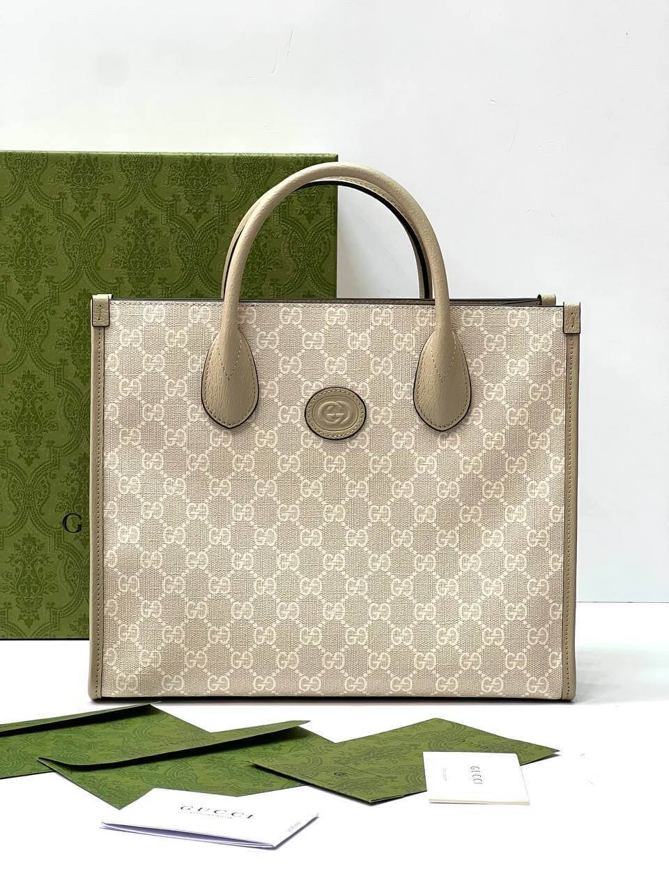 Small tote bag with Interlocking GG Supreme canvas white