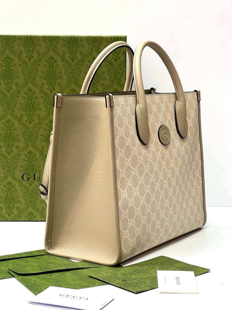 Small tote bag with Interlocking GG Supreme canvas white