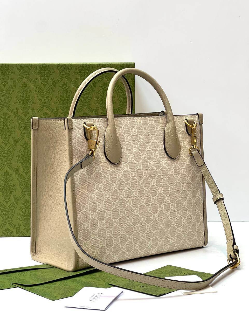 Small tote bag with Interlocking GG Supreme canvas white
