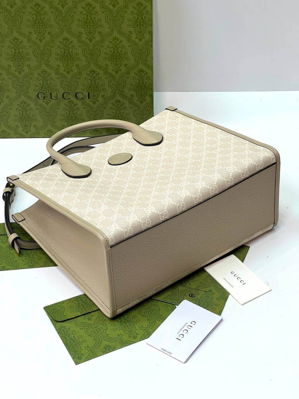 Small tote bag with Interlocking GG Supreme canvas white
