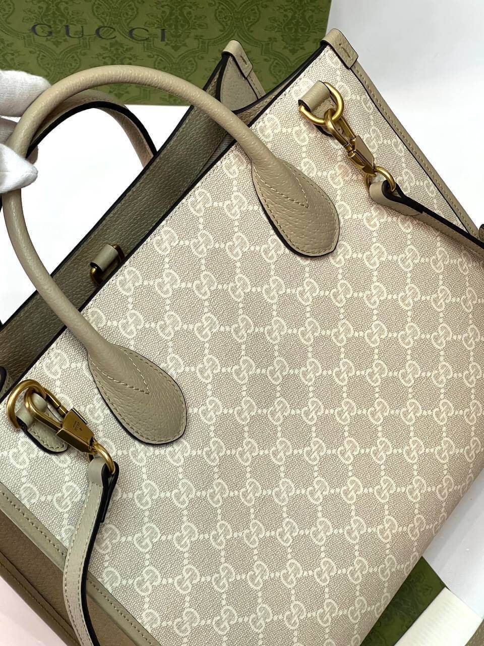 Small tote bag with Interlocking GG Supreme canvas white