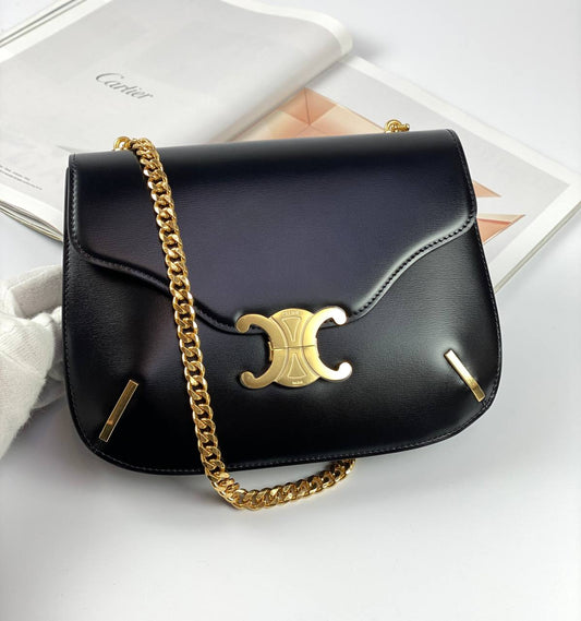 CELINE BAGS CHAIN BESACE TRIOMPHE IN SHINY CALFSKIN BLACK