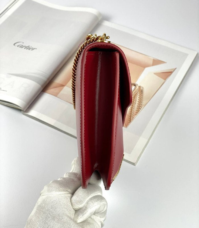 CELINE BAGS CHAIN BESACE TRIOMPHE IN SHINY CALFSKIN CARMIN