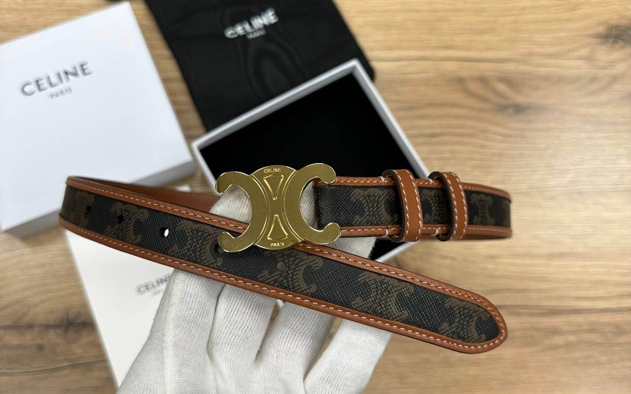 WITH BORDER TRIOMPHE BELT IN TRIOMPHE CANVAS AND CALFSKIN TAN