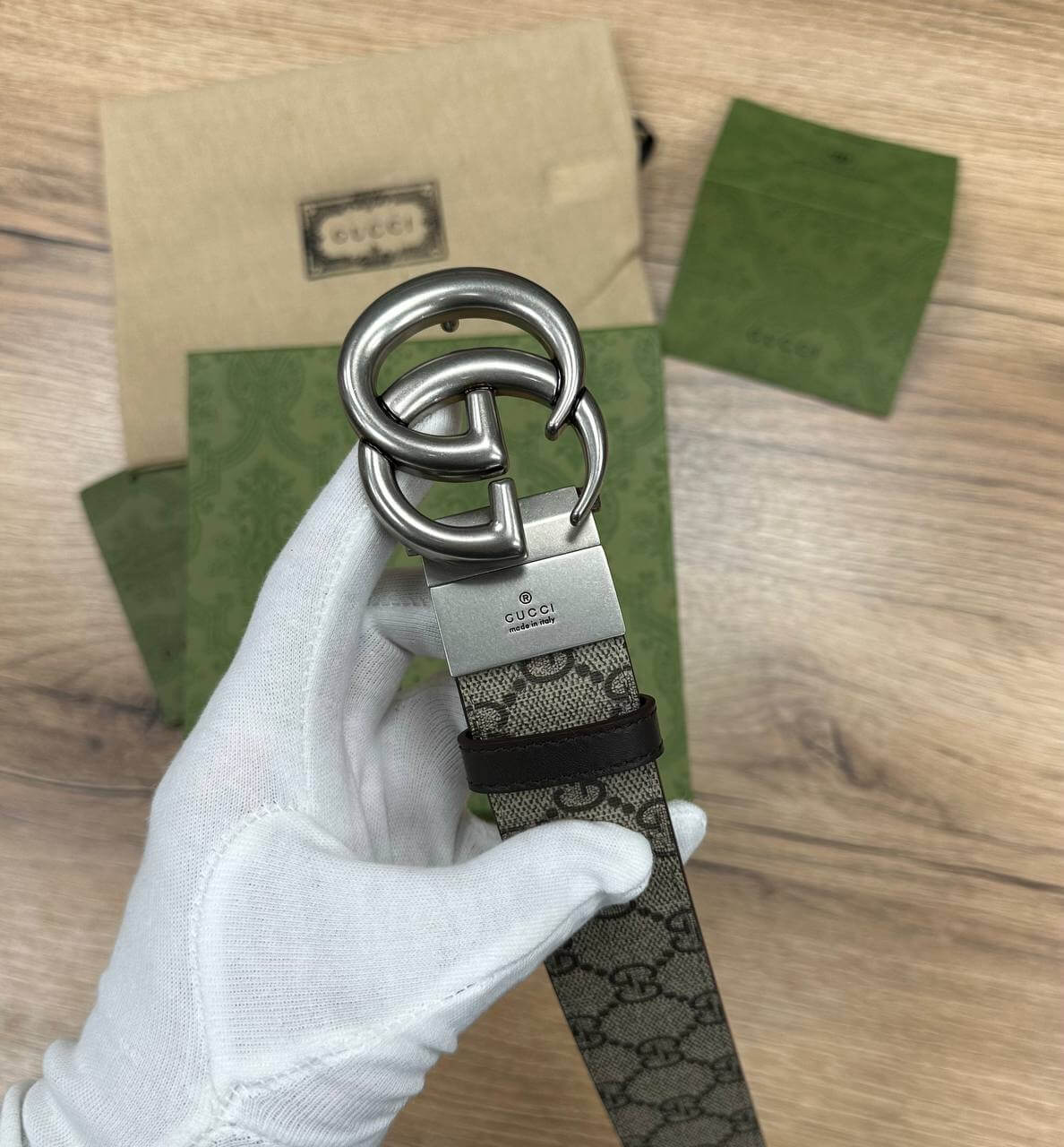 Gucci GG Marmont reversible belt silver