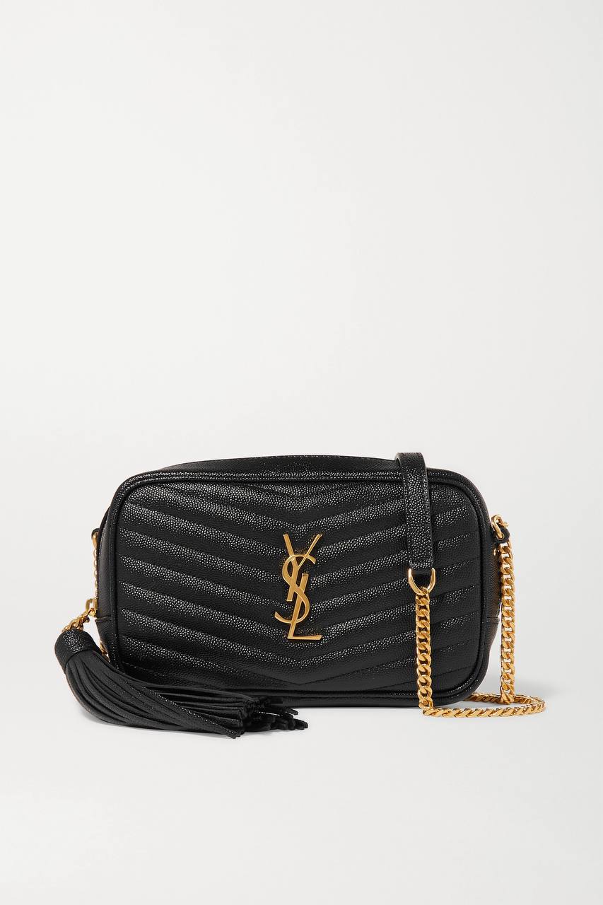 YSL SAINT LAURENT Lou mini quilted textured-leather shoulder bag (Black)