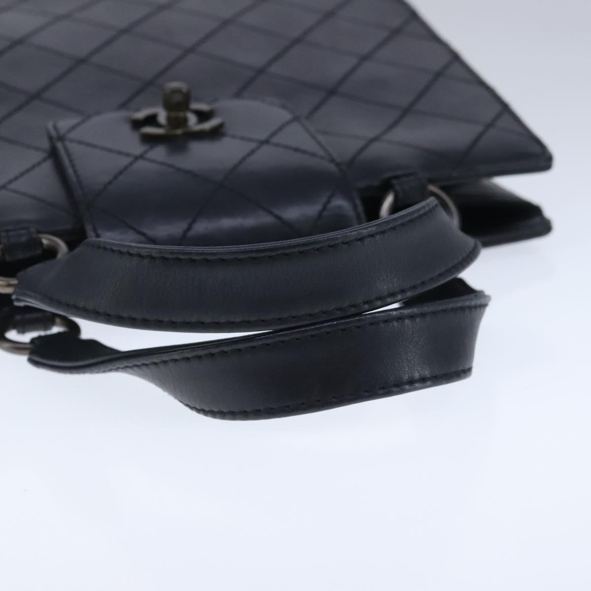 CHANEL Hand Bag Lamb Skin Black CC PP003