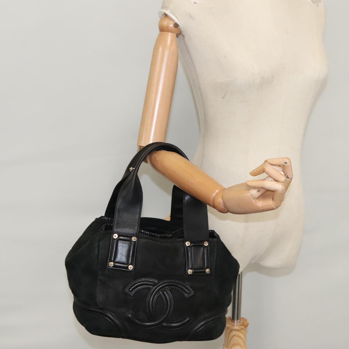 CHANEL Hand Bag Mouton Black CC PP007