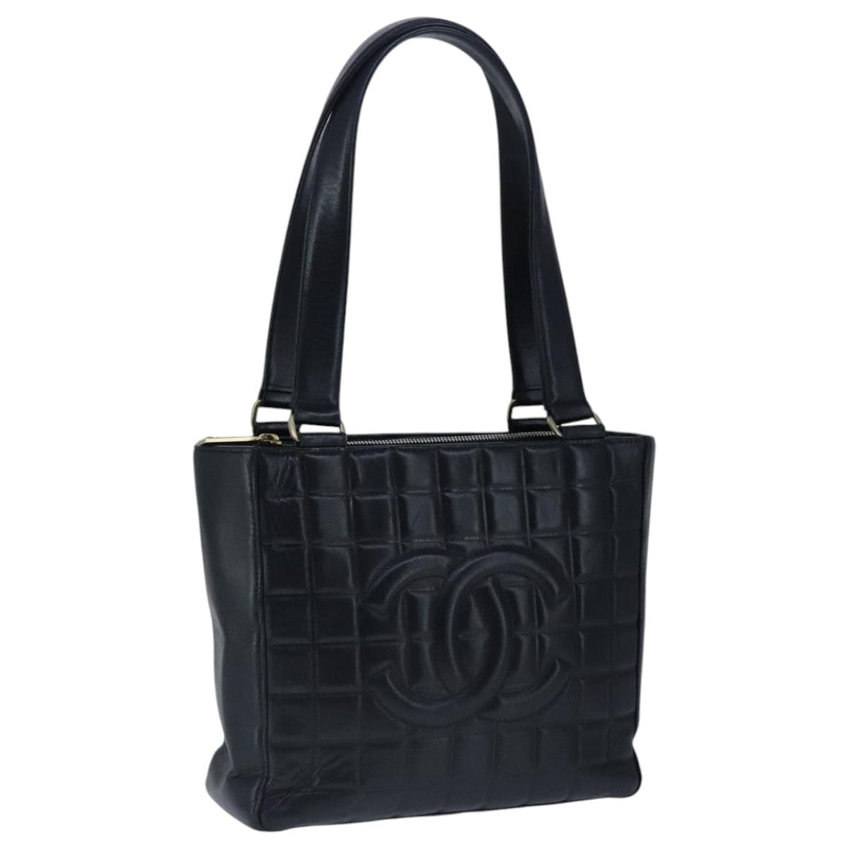 CHANEL Choco Bar Shoulder Bag Lamb Skin Black CC PP012