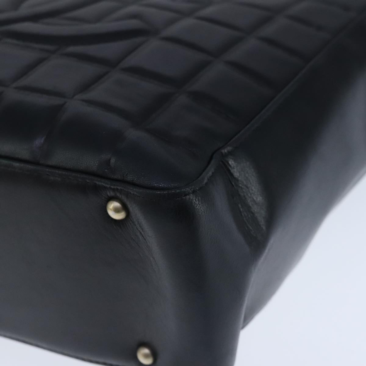 CHANEL Choco Bar Shoulder Bag Lamb Skin Black CC PP012