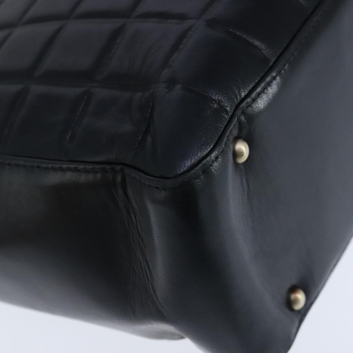 CHANEL Choco Bar Shoulder Bag Lamb Skin Black CC PP012