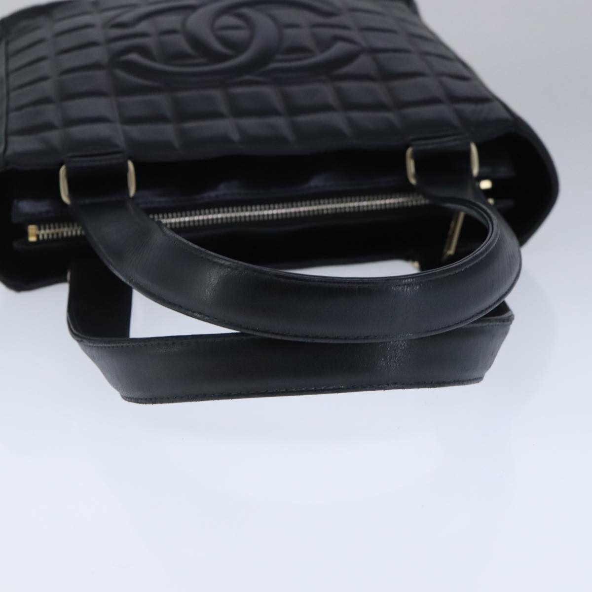 CHANEL Choco Bar Shoulder Bag Lamb Skin Black CC PP012