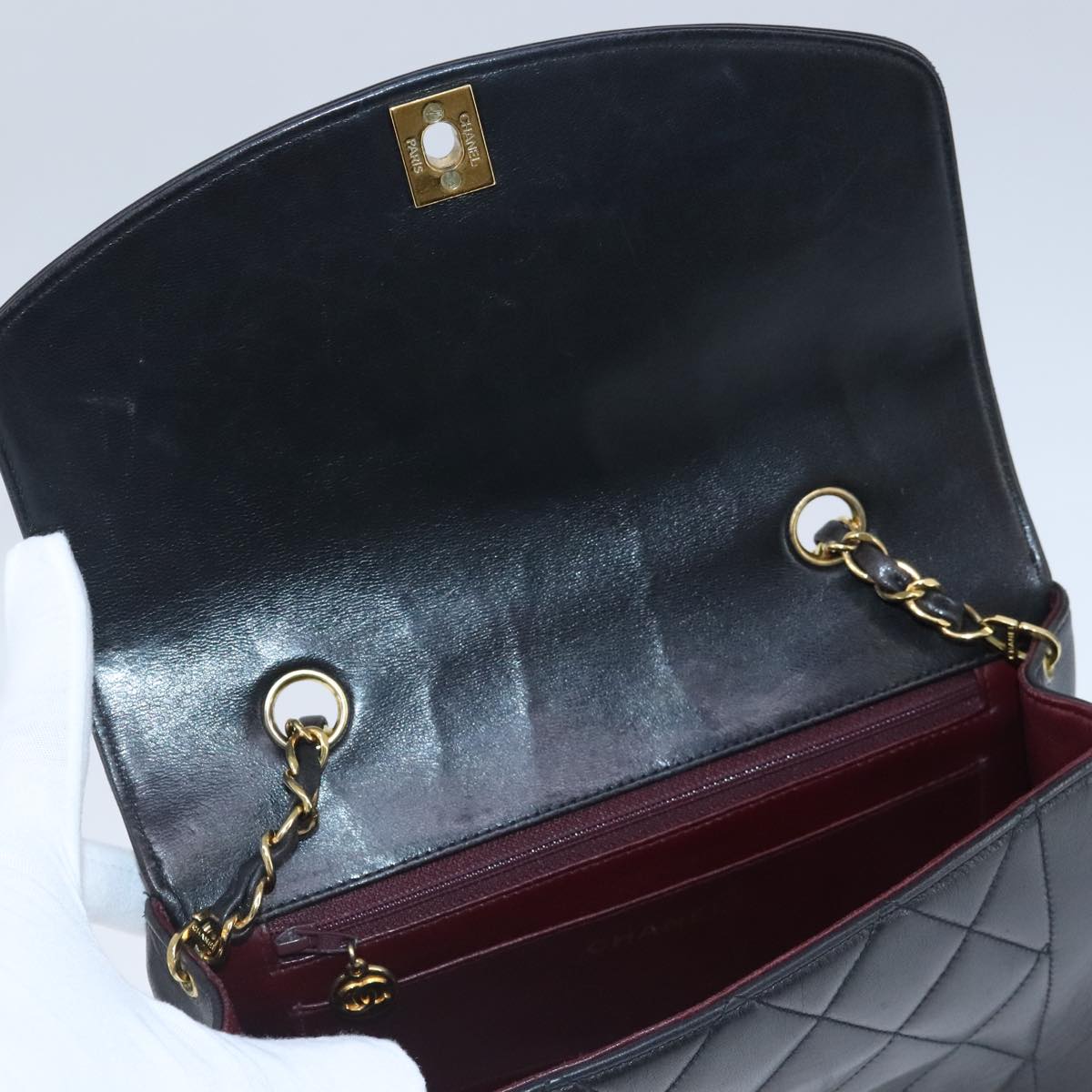 CHANEL Diana 22 Chain Shoulder Bag Lamb Skin Black Gold CC PP029