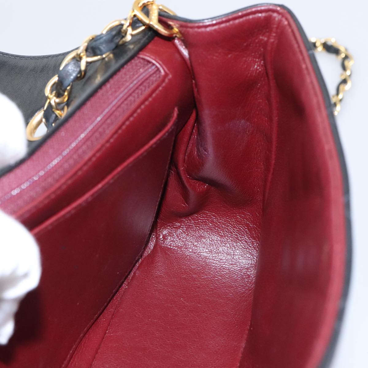 CHANEL Diana 25 Chain Shoulder Bag Lamb Skin Black Gold CC PP030