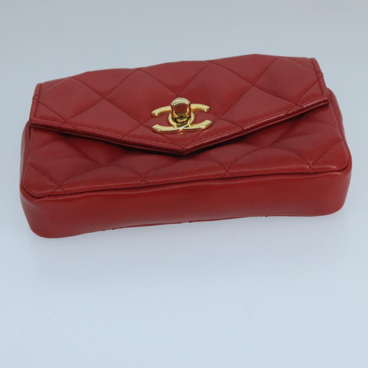 CHANEL Matelasse Waist bag Lamb Skin Red Gold CC PP033