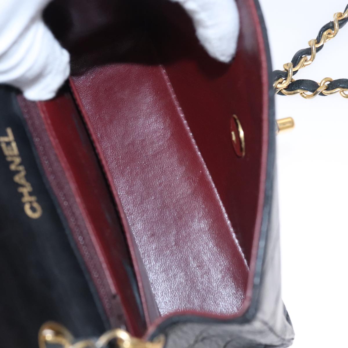 CHANEL Mini Materasse 17 Chain Shoulder Bag Lamb Skin Black Gold CC PP038