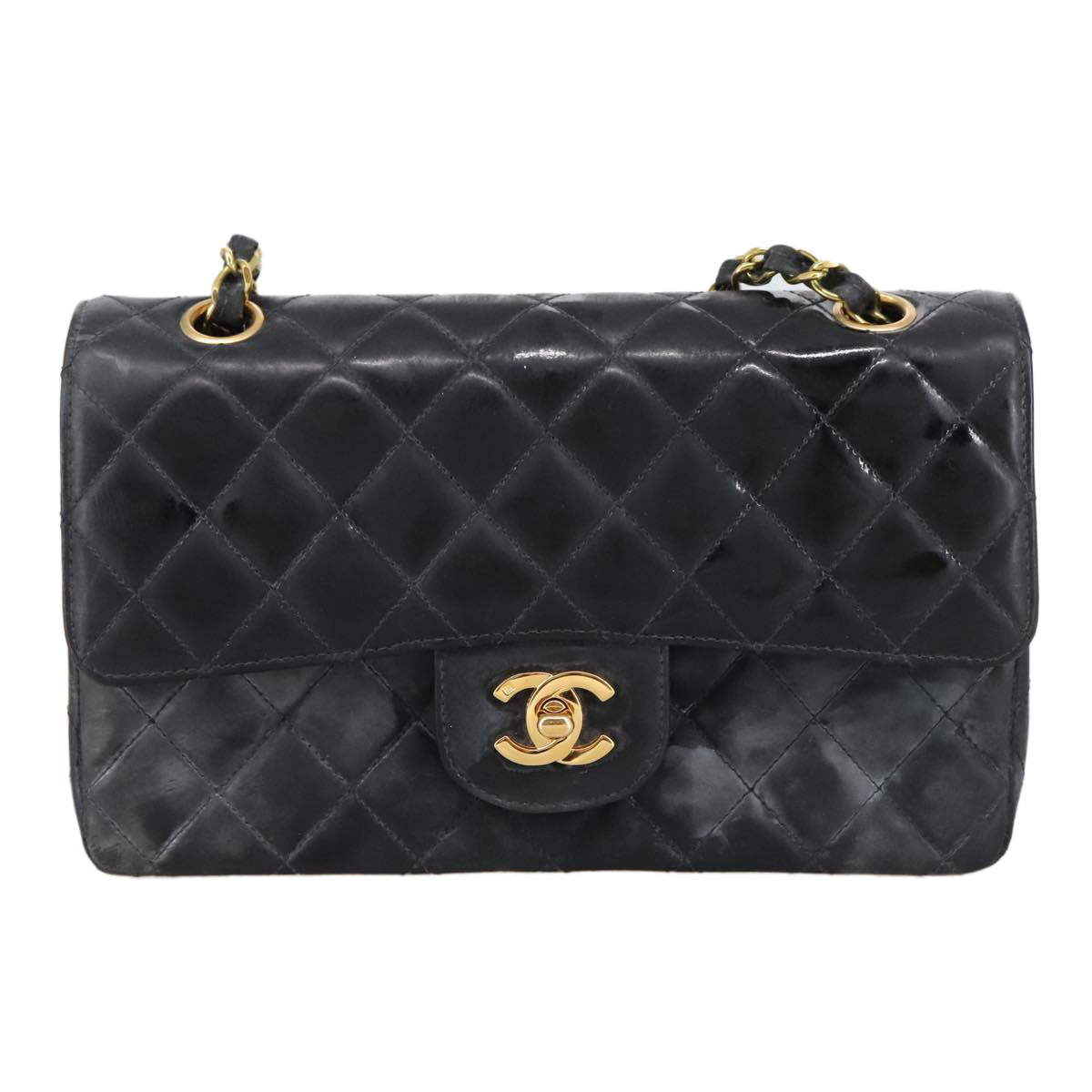 CHANEL Matelasse 23 Chain Shoulder Bag Enamel Black Gold CC PP045