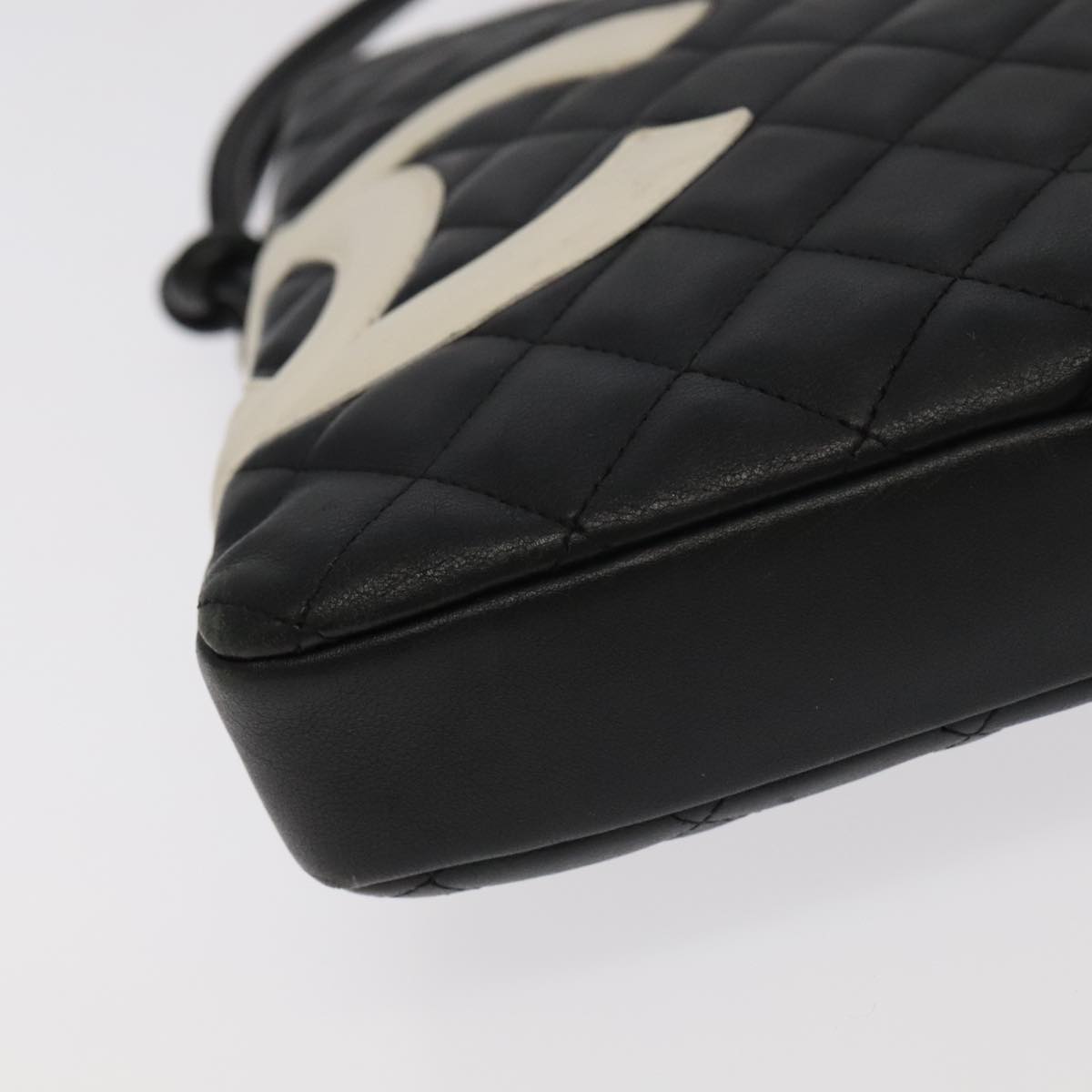 CHANEL Matelasse Cambon Line Shoulder Bag Leather Black Silver CC PP067