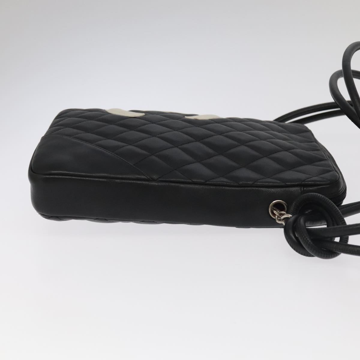 CHANEL Matelasse Cambon Line Shoulder Bag Leather Black Silver CC PP067