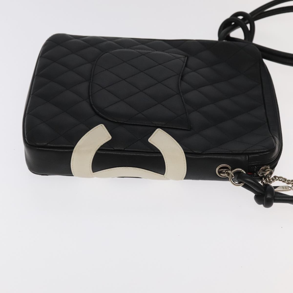 CHANEL Matelasse Cambon Line Shoulder Bag Leather Black Silver CC PP067