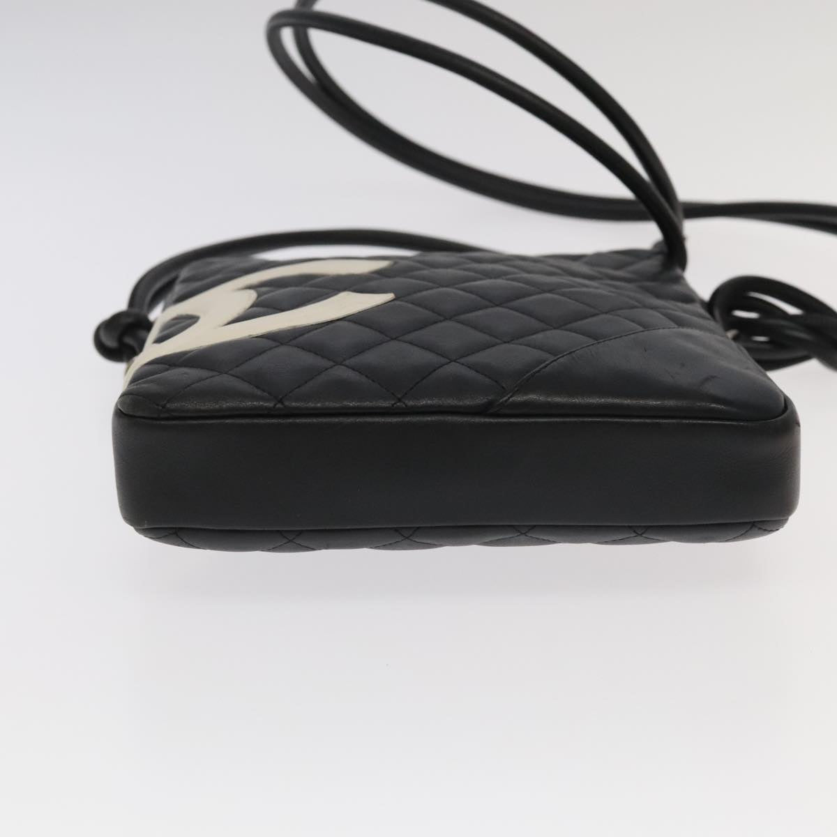 CHANEL Matelasse Cambon Line Shoulder Bag Leather Black Silver CC PP067