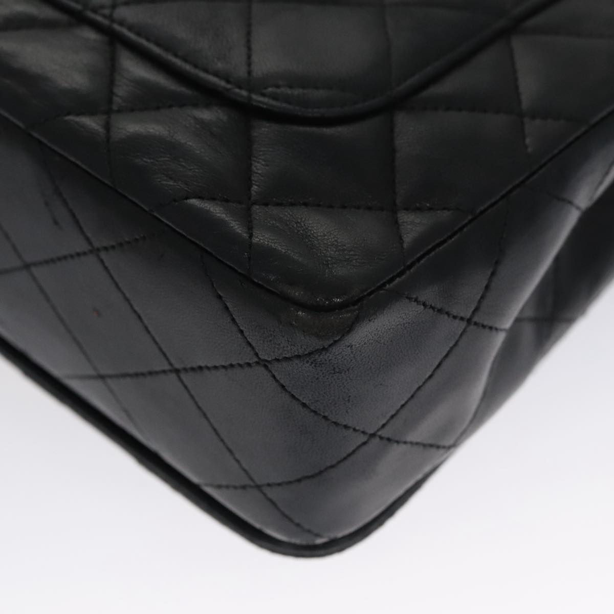 CHANEL Matelasse Chain Shoulder Bag Lamb Skin Black Gold CC PP076