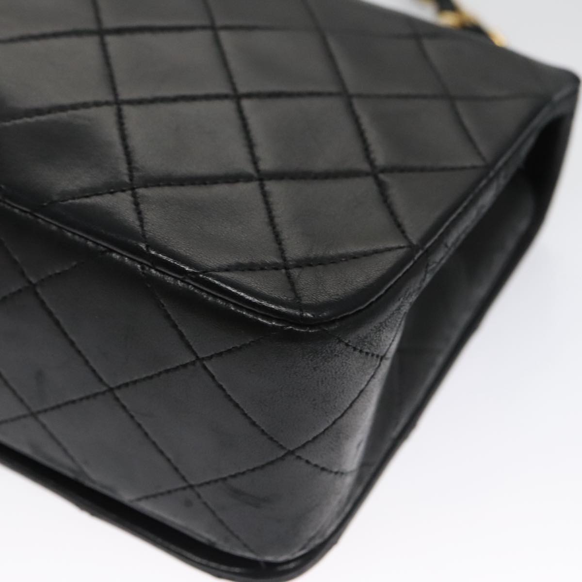 CHANEL Matelasse Chain Shoulder Bag Lamb Skin Black Gold CC PP106A