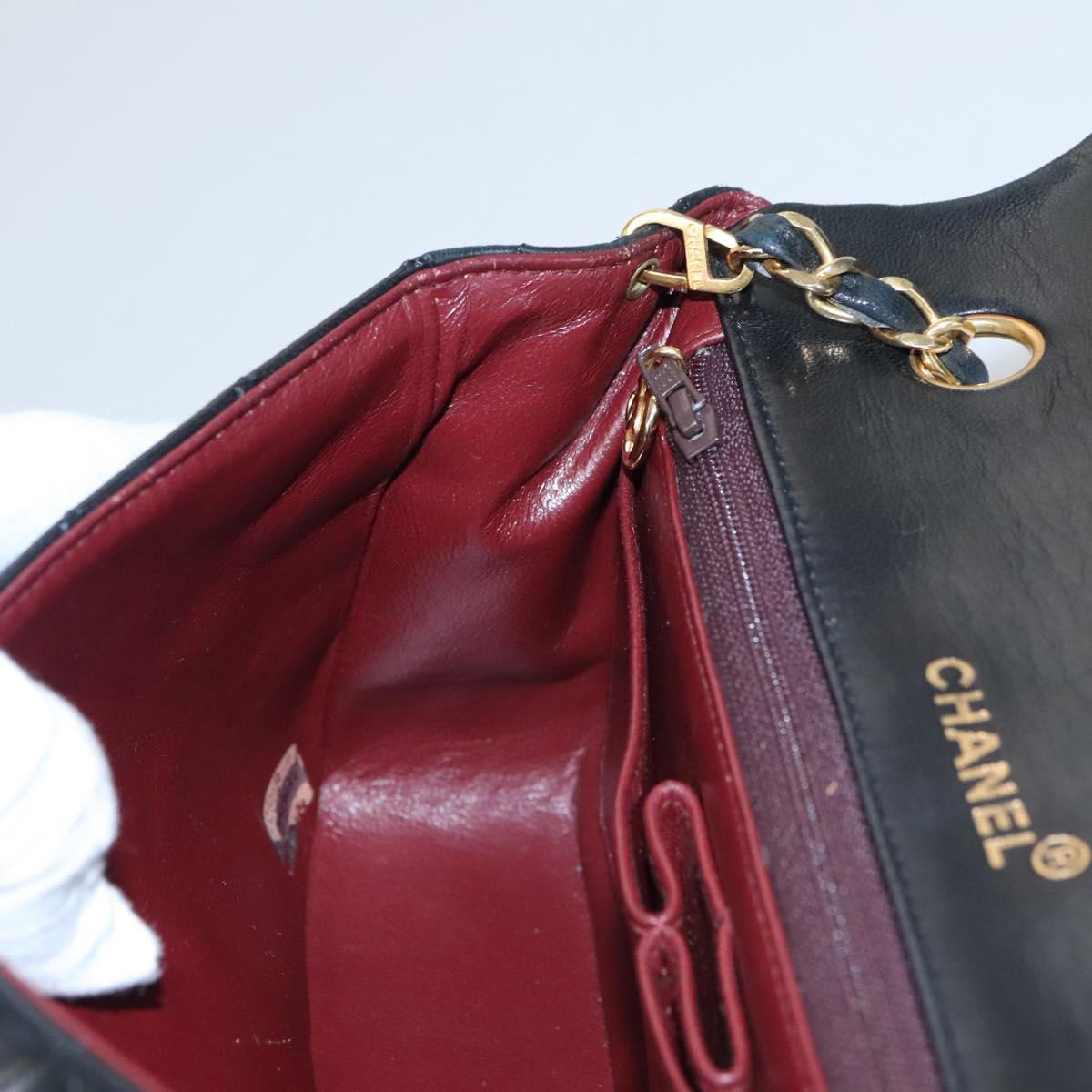 CHANEL Matelasse Chain Shoulder Bag Lamb Skin Black Gold CC PP106A