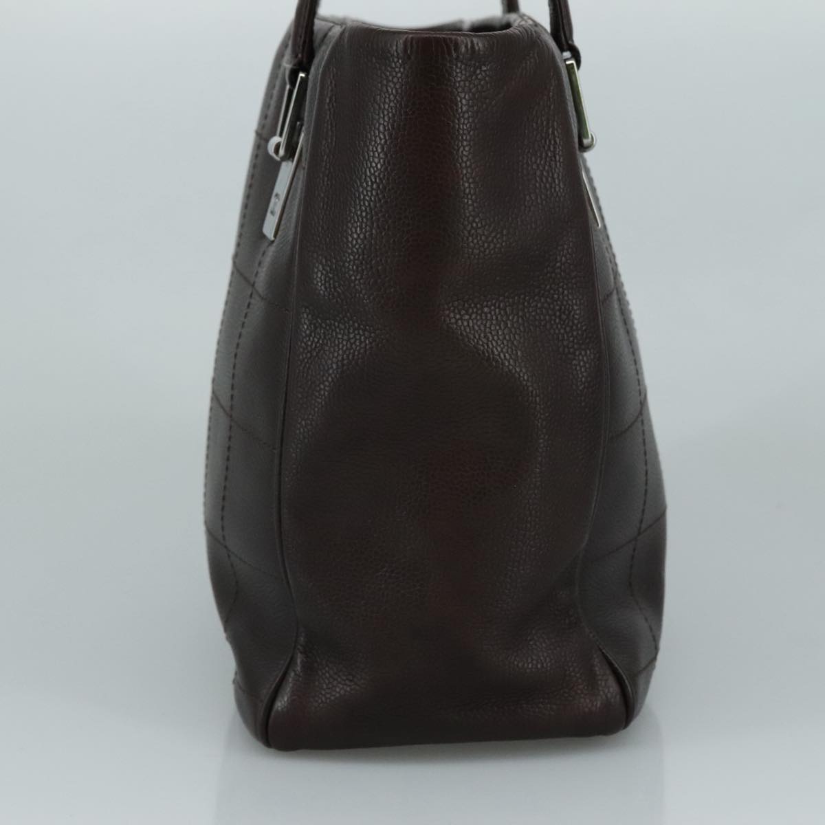 CHANEL Hand Bag Caviar Skin Brown Silver CC PP124