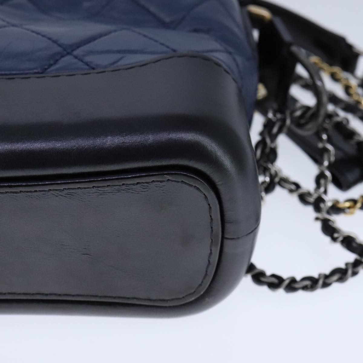 CHANEL Matelasse Chain Shoulder Bag Lamb Skin Blue CC PP130