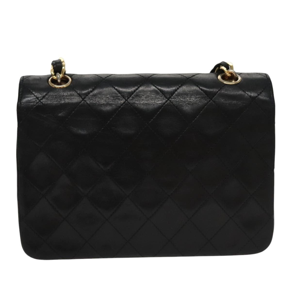 CHANEL Chain Matelasse Shoulder Bag Lamb Skin Black Gold CC PP133