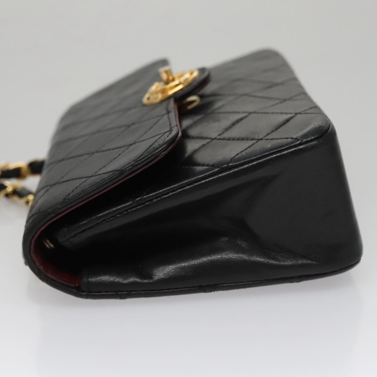 CHANEL Chain Matelasse Shoulder Bag Lamb Skin Black Gold CC PP133