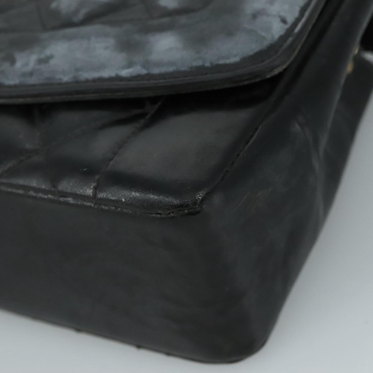 CHANEL Chain Diana Shoulder Bag Patent leather Black Gold CC PP136